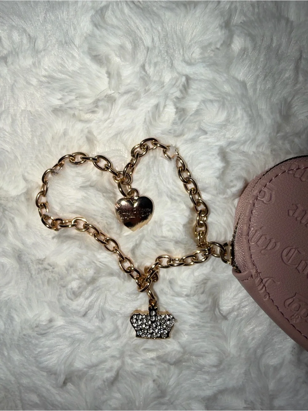 Juicy Couture Blush Pink Heart Coin Purse with Gold Charm Chain
